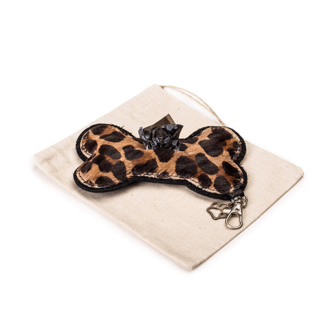 Cowhide poop bag Pouch, Leopard print with black trim