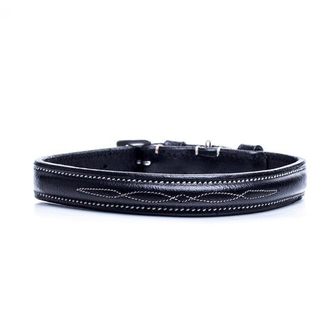 Hinterland Best Mate Collar - High Quality Black leather stitched dog collar 