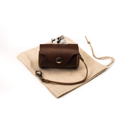 Leather Poop Bag Pouch - Stylish, high quality brown leather