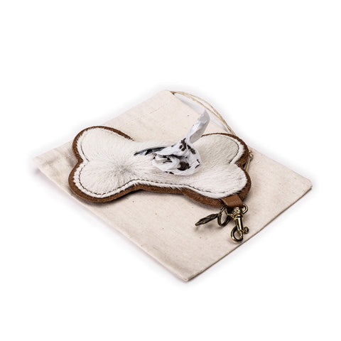 Cowhide poop bag Pouch, White with brown trim