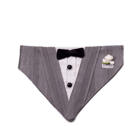 Tuxedo Bandanna - Grey pinstriped dog bandanna