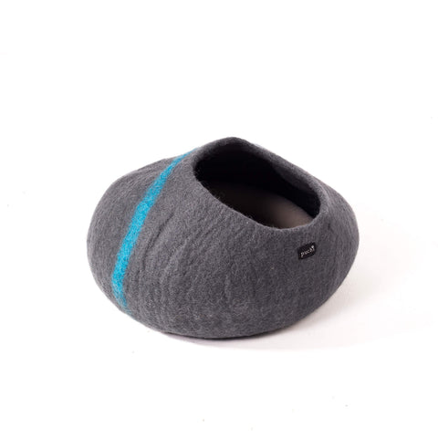 Cocoon Cat Cave, dark grey with blue stripe made in Nepal