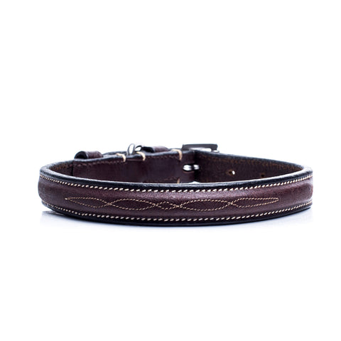 Hinterland Best Mate Collar - High Quality Havana Brown leather stitched dog collar 
